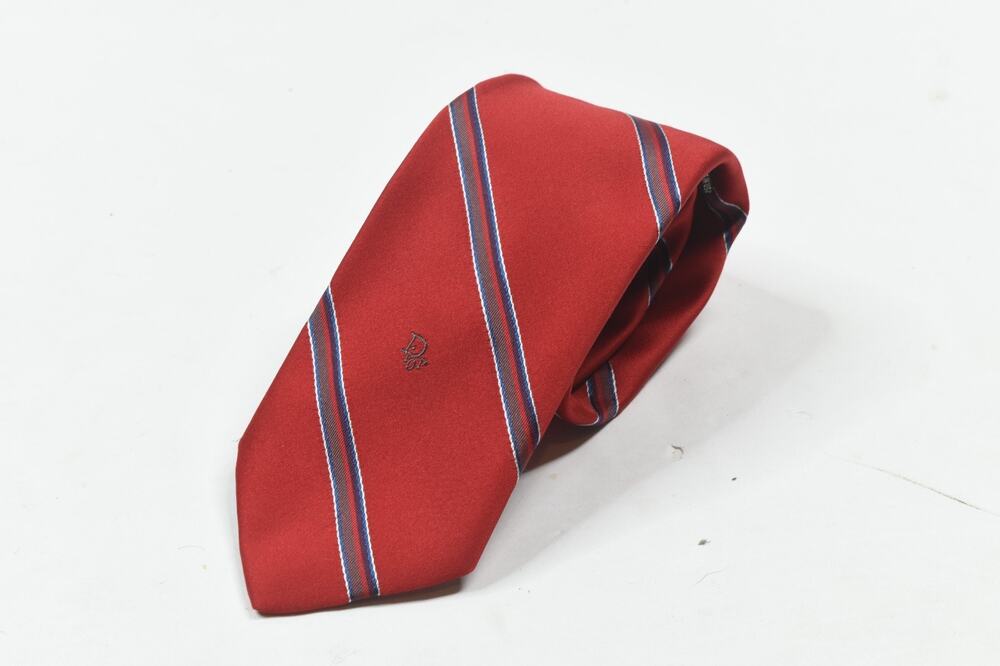 Vintage Christian Dior Neck Tie Mens Red Blue Striped 3" Made in USA